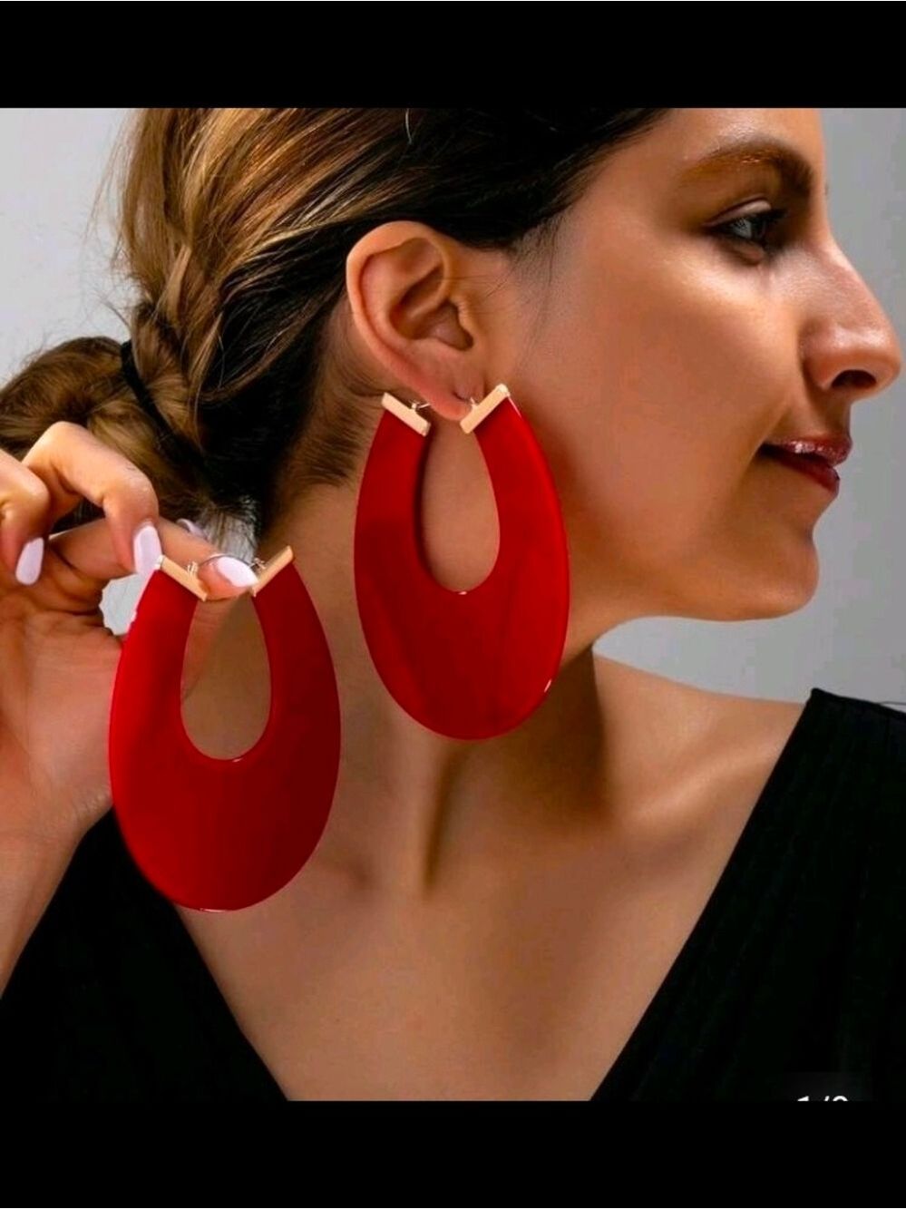 Gold Hoop Earrings Large - Picture 2 of 2